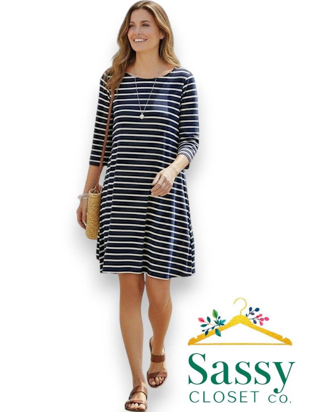 ✨ GAP Navy White Stripe Cotton Modal Dress M Coastal Pockets EUC ⚓